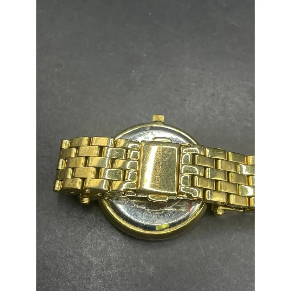 Michael Kors MK-3365 Womens Gold Tone Baguette Crystal Bezel Quartz Watch
